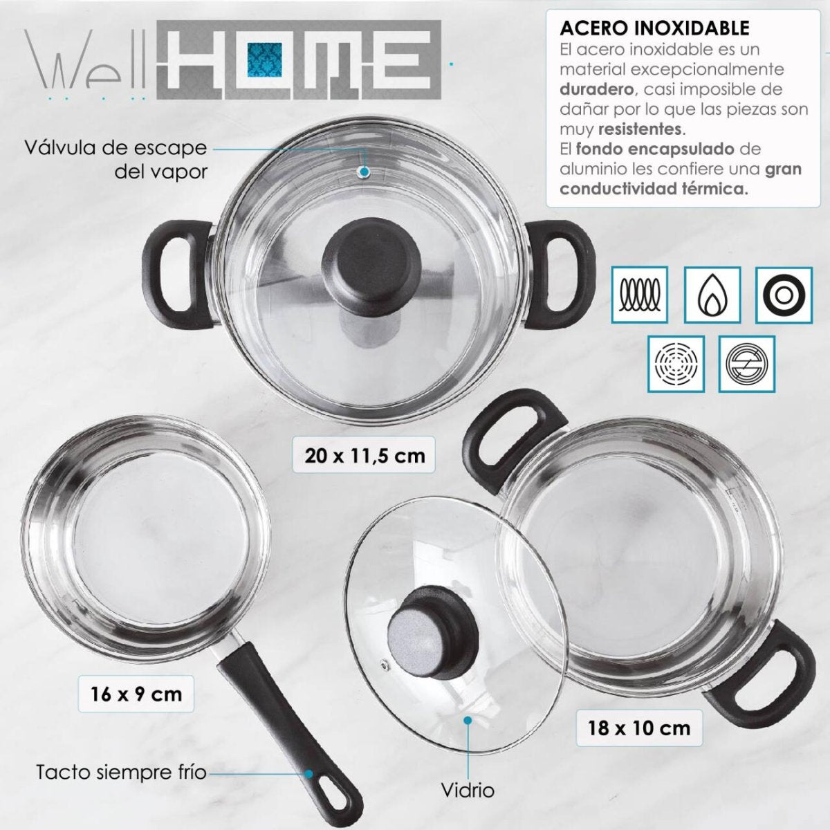 Batería de Cocina 5 Piezas WellHome